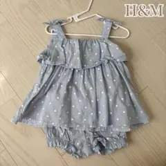 H&M 水色ドット柄フリル付きトップスとショートパンツセット 0-6M
