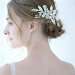 髪飾り ウェディング ヘッドドレス 花と葉 シルバー 前撮り ウェディング