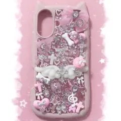 iPhone17 ケース デコ電 埋めつくし 現品 シルバー ピンク 77