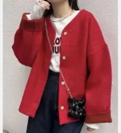 chaopanic チャオパニック　リバーシブル配色ヤクライクニットジャケット