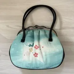 美品　水色 花柄 和装用バッグ　卒業式　袴　和装小物