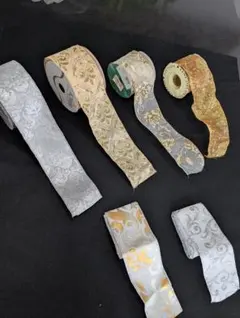 ゴールド＆シルバー装飾模様入りリボンセット 6個