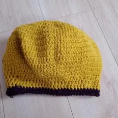 ニット帽 マスタードイエロー ダークパープル