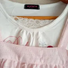 priuri 三段フリルジレ　首元レース　ラメプリントTシャツ 150