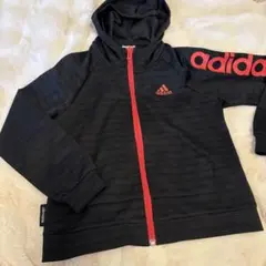 adidas フルジップ フード付きジャージ 130cm 黒/赤