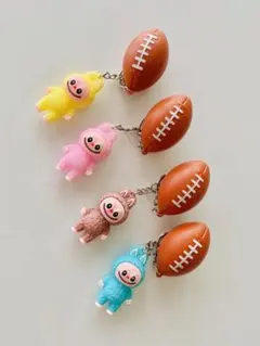 Labubuおもちゃキーホルダー　DIYらぶぶバッグチャーム　ラグビーボール