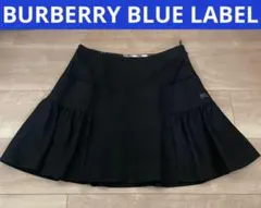 BURBERRY バーバリーブルーレーベル 黒 フレアミニスカート ホースマーク