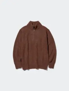 ハーフジップ ニット ブラウン 長袖 UNIQLO