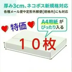 ❊583 白 NEWネコポス 厚さ3cm に最適なA4ダンボール箱 １０枚セットのサムネイル