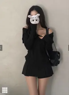 2Wayアシンメトリーリブニットトップス[ks205]