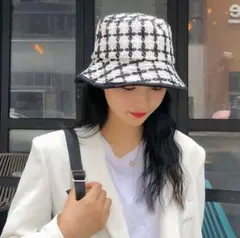 新品未使用♪ レディース　帽子　バケットハット　韓国　白　ツイード　日よけ