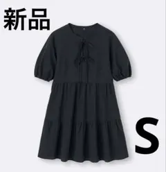 コットンティアードミニワンピース　gu ブラック　S ワンピース　半袖　黒のサムネイル