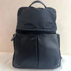 未使用級★イザック NEWナイロン×レザー コンビシリーズ前ポケットリュック 黒