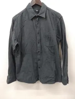 (14) UNIQLOグレー Mサイズ 長袖シャツ ポケット付き