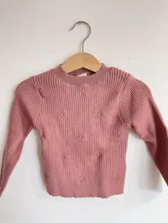 花柄編みテレコニット　プティマイン　petit main ピンク　新品タグ付き