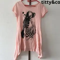 titty&coティティアンドコー　チュニック丈半袖Tシャツ　サーモンピンクのサムネイル