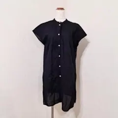 ショコラフィネローブ　フレンチスリーブシャツ　チュニック　黒　サイドスリット F