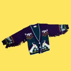 vintage フリンジ　ニット　カーディガン
