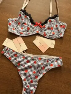 新品 ギンガムチェック フラワー柄 ランジェリーセット S-M