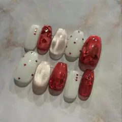 【no.66】ネイルチップ　ショートバレリーナ　奥行きハート　マグ　大人ガーリー