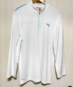 【美品】PUMA プーマ メンズ L サッカーウエア 白×青　ハーフジップ
