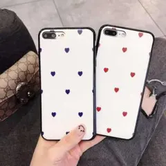 ◇iPhone7plus/8plus◇スマホケース◇可愛い青色のハート柄◇白色