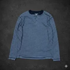 00s OLD UNIQLO ロンT ヘンリーネック ボーダー ブルー y2k