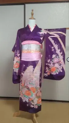 510ag70◎七五三 七歳 女児 アンティーク着物&丸帯 レトロ 花扇 紫◎ 510ag70◎七五三 七歳 女児 アンティーク着物&丸帯 レトロ 花扇 紫◎ 2025