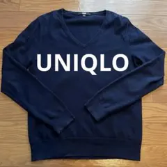 UNIQLO コットンカシミヤVネックセーター 長袖 ネイビー　ユニクロ