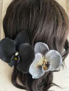 造花　ブラック　髪飾り　クリップ　アーティフィシャルフラワー