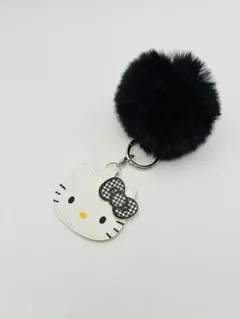 ハローキティ ふわふわファーチャーム　黒