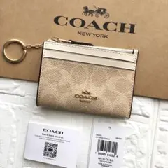 新品　コーチ COACH 財布 コイン パス IDケース サンド ホワイト