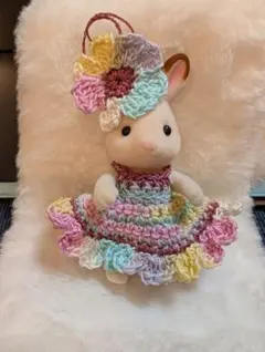 シルバニアドール用ワンピースと髪飾りハンドメイド未使用に近い