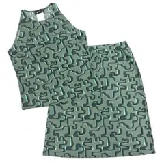 Agnes b アニエスベー　ノースリーブスカートセットアップ　幾何学柄グリーン