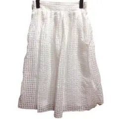 ブロックチェック 光沢 シワ加工 フレアスカート▶︎ホワイト