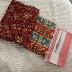 中古品　3点セット茶道　数寄屋袋　赤色花柄和風小物