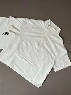 ZARA ホワイト ハーフジップ Tシャツ M