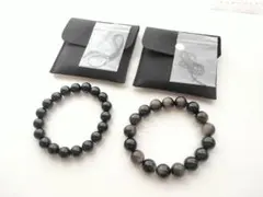 天然石ブレスレット 2個セット 天然モリオン&シルバーオブシディアン 黒系