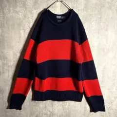 希少⭐️ラルフローレン ニット 太ボーダー ポニー無 XL相当 レッド×ネイビー