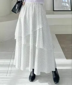 clear ドット柄ティアードロングスカート