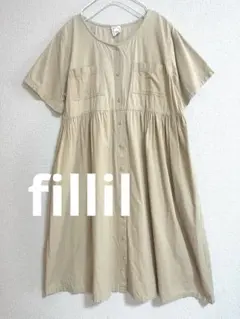 フィリル fillil コットンワンピース　膝下丈　ノーカラー　ウエストタックのサムネイル