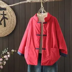 中綿ジャケット ゆったり 暖かい 無地＆シンプル レトロデザイン アウター