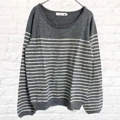 アースミュージックアンドエコロジー ボートネック 長袖 ニット ボーダー 毛混