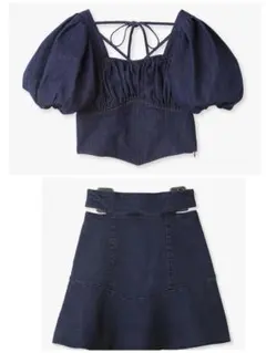 snidelデニムパフスリーブミニスカートセットアップ