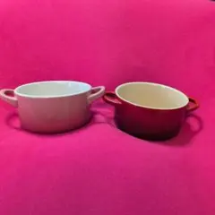 ル・クルーゼ　ミニココット　スープカップ 2個セット ピンク レッドのサムネイル