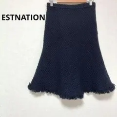 エストネーション ネイビー ツイードフレアスカート フリンジ チャックのサムネイル