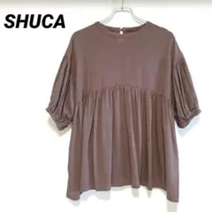 SHUCA シュカ パフスリーブチュニック ブラウン ゆったり ギャザー Lのサムネイル