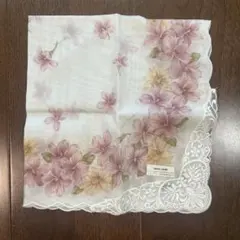 pierre cardin レース花柄ハンカチ ホワイト 白色 ピンク