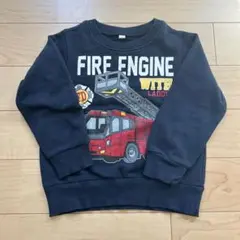 消防車デザイン 裏起毛トレーナー ネイビー　100