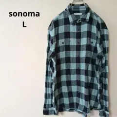 USA古着 SONOMA チェック長袖ネルシャツ ブルー系 L